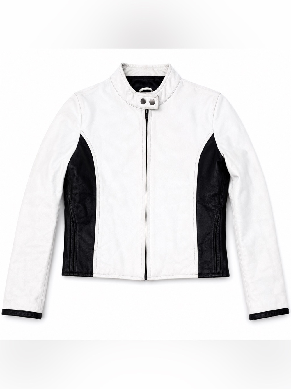 Hot Leathers Genuine Leather Moto Jacket White & Black – Women’s Medium